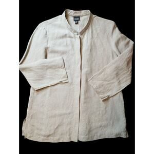 Eileen Fisher Beige 2 Pc Linen Button Cardigan And Crop Pants Women Small Petite